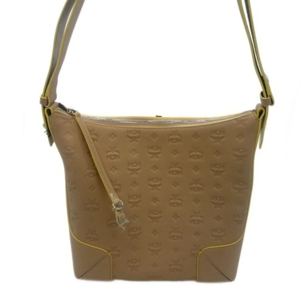 Authentic MCM Klara Monogram Embossed Leather Hobo Shoulder Bag‎ Beige Yellow